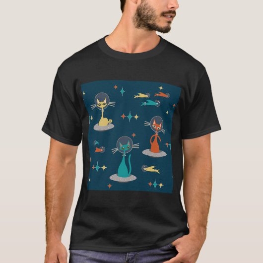 Retro Katten in de Ruimte T-shirt (Voorkant)