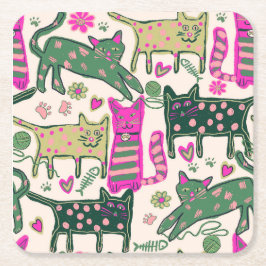 Retro Katten Ontwerp Kartonnen Onderzetters