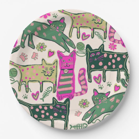 Retro Katten Ontwerp Papieren Bordje (Voorkant)