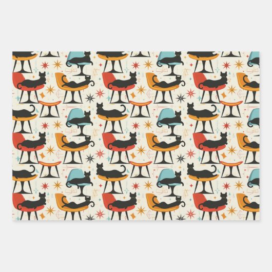 Retro katten op stoel patroon inpakpapier vel (Voorkant)