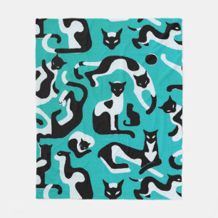 Retro kattendeken, patroonwatten zwart wit fleece deken