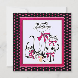 Retro Kattenfamilie en Muis Feestdagenkaart