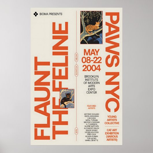 Retro kattenkunst tentoonstelling poster NYC Felin (Voorkant)