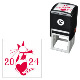 Retro kattenliefhebber kerstvakantie 2024 zelfinktende stempel
