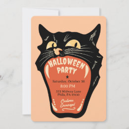 Retro kattenmond Halloween-feest uitnodiging