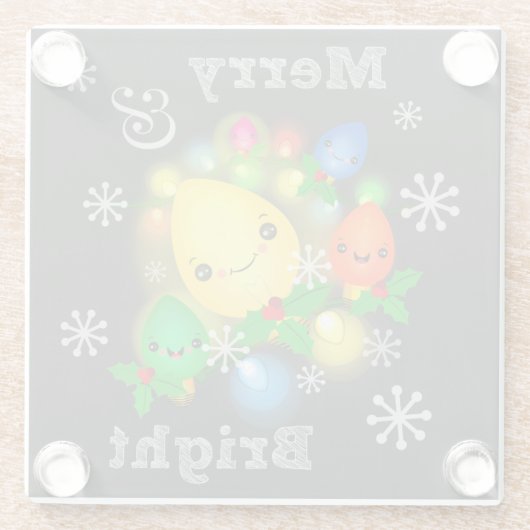  Retro Kawaii kerstverlichting Glazen Onderzetter (Achterkant)