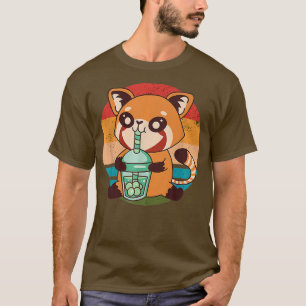 Retro Kawaii Red Panda Boba Tea Japans en T-shirt