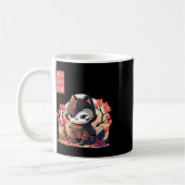 Retro Kawaii Samurai Cat met Cherry Blossom Tree Koffiemok (Links)