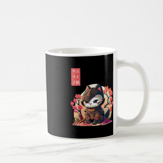 Retro Kawaii Samurai Cat met Cherry Blossom Tree Koffiemok (Rechts)