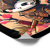 Retro Kawaii Samurai Cat met Cherry Blossom Tree Poster (Hoek)