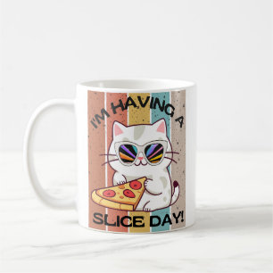 Retro Kawaii schattige kat eten pizza Koffiemok