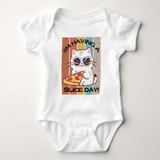 Retro Kawaii schattige kat eten pizza Romper (Voorkant)