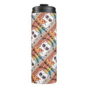 Retro Kawaii schattige kat eten pizza Thermosbeker
