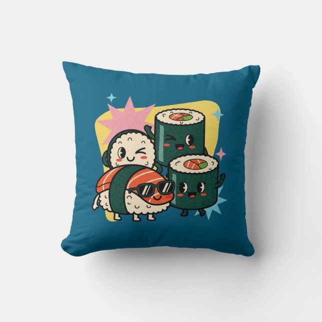 Retro Kawaii Sushi Schattig Japans Eten Kussen (Voorkant)