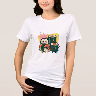 Retro Kawaii Sushi Schattig Japans Eten Tri-Blend Shirt