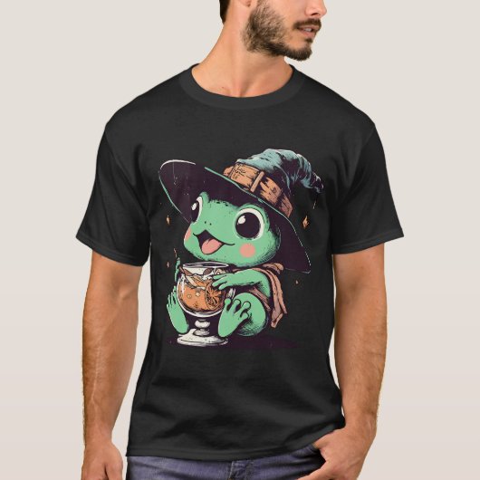 Retro Kawaii Witchy Frog Drink Sinaasappel Juice T T-shirt (Voorkant)