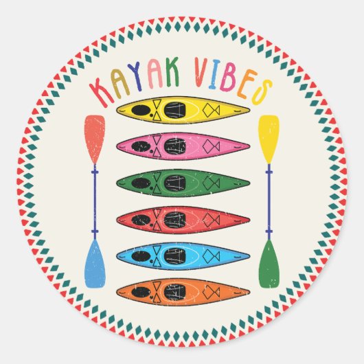 Retro Kayak Vibes Kayakken Ronde Sticker (Voorkant)