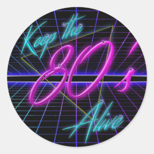 Retro Keep the 80's Alive Roze & Paarse Neon Ronde Sticker