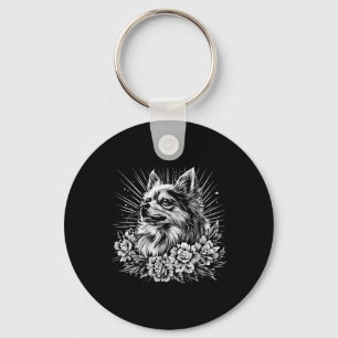 Retro Keeshond Hondenliefhebber Tattoo Stijl Sleutelhanger