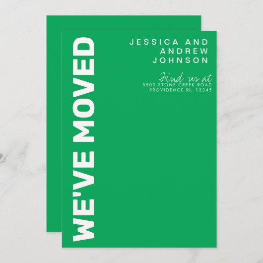 Retro Kelly Green White Minimalist Moving Aankondiging (Voorkant / Achterkant)