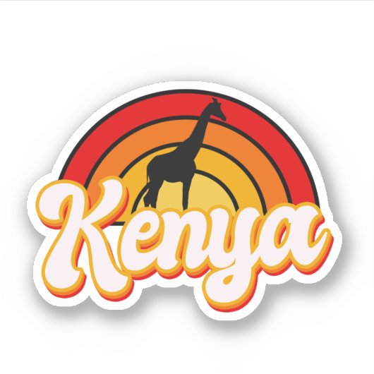Retro Kenya Giraffe Silhouette Sunset Sticker (Voorkant)