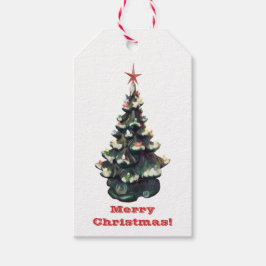 Retro keramische kerstboom cadeaulabel