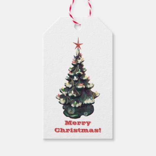 Retro keramische kerstboom cadeaulabel (Voorkant)