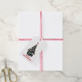 Retro keramische kerstboom cadeaulabel