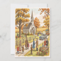 Retro Kerk Thanksgiving Kaart