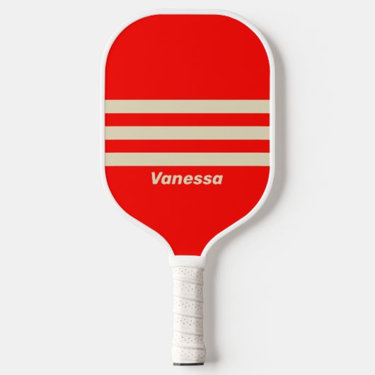 Retro Kers Drie Dwars Strepen met Naam Pickleball Paddle (Voorkant)