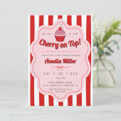 Retro Kers Op Baby Shower Gestreept Kaart (Staand voorkant)