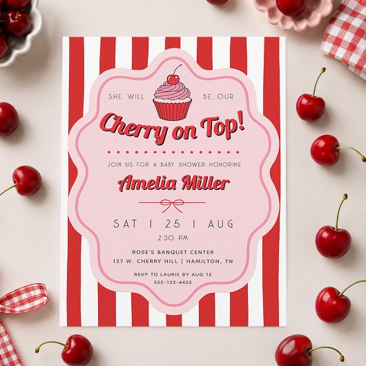 Retro Kers Op Baby Shower Gestreept Kaart