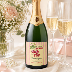 Retro Kersen Cafe Rood Geel Baby Shower Sparkling Wijnetiket