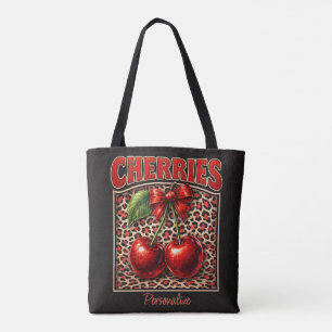Retro Kersen Coquette Trendy Strik ontwerp op Luip Tote Bag