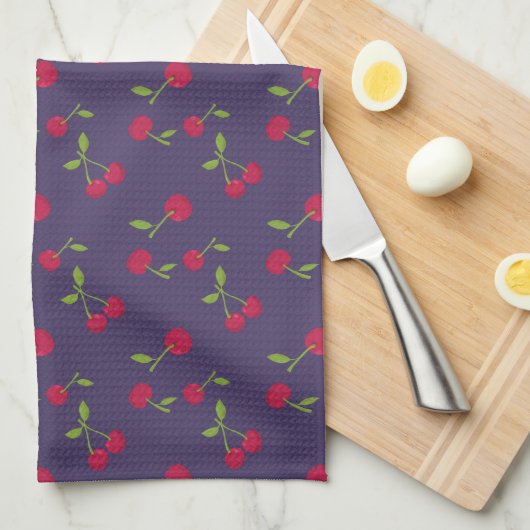 Retro Kersen Cute Boerderij Paars Theedoek (Quarter Fold)