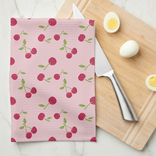 Retro Kersen Cute Farmhouse Roze Theedoek (Quarter Fold)