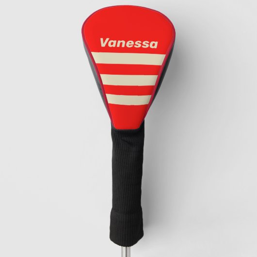 Retro Kersen Drie Strepen met Naam Golfheadcover (Voorkant)