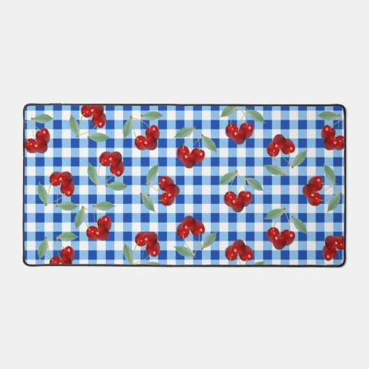 Retro kersen en Blue Gingham Bureaumat (Voorkant)