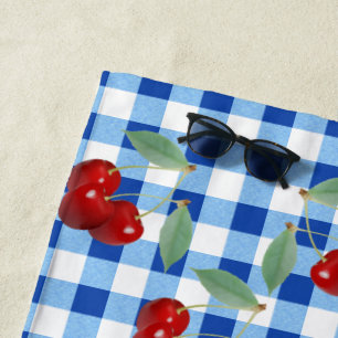 Retro kersen en Blue Gingham Strandlaken