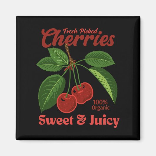 Retro Kersen Fruit Commerciële Grafische Kunst Sti Magneet (Voorkant)
