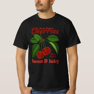 Retro Kersen Fruit Commerciële Grafische Kunst Sti T-shirt