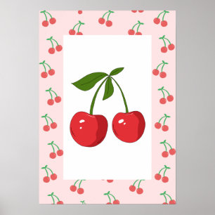 Retro Kersen Fruit Patroon Esthetische Kinderkamer Poster