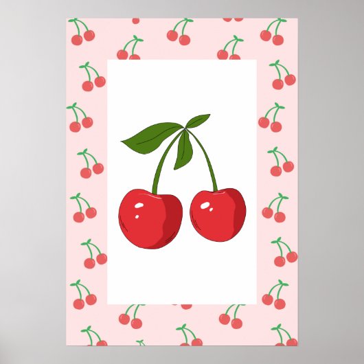 Retro Kersen Fruit Patroon Esthetische Kinderkamer Poster (Voorkant)