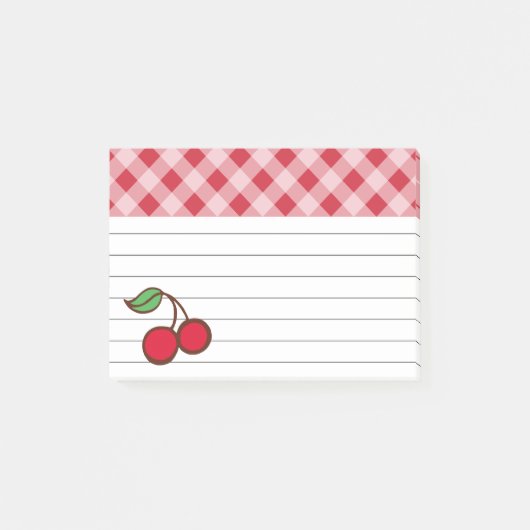 Retro Kersen Gingham Keuken Post It Notes Cadeau (Voorkant)