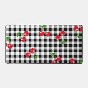 Retro Kersen Gingham Mooie Rode & Zwarte Geruite  Bureaumat