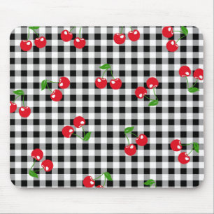 Retro Kersen Gingham Mooie Rode & Zwarte Geruite Muismat