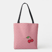 Retro Kersen Gingham Tas Tote Bag Cadeau (Achterkant)