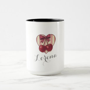 Retro Kersen Hart Ontwerp met Strik Cute Vintage Mok