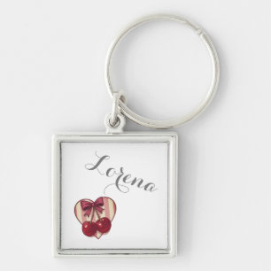 Retro Kersen Hart Ontwerp met Strik Cute Vintage Sleutelhanger