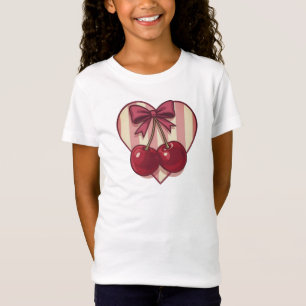 Retro Kersen Hart Ontwerp met Strik Cute Vintage T-shirt